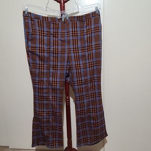 Future Collective Plaid Bell Bottom Slacks size 24W / 26W Kahlana Barfield Brown